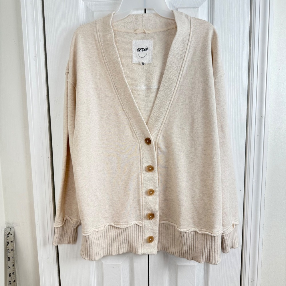 Aerie Oversized Button Front Cardigan XS Oatmeal Beige Cottagecore Athleisure